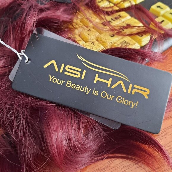 NEW BAG ! 16 Inch Long Aisi Hair Curly Short Bob Wig With Band Wine Red main image 7